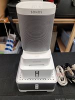 Stacked view of Play:1 on top of Connect ZP90 and Connect:Amp with cables beside