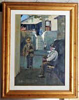 Framed painting full view against wall