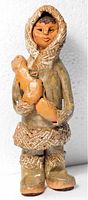 Front view of glazed pottery Inuit figure signed Jese