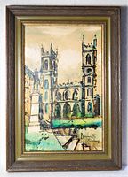 Full view of framed painting showing subject, frame and mat