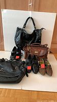 Group shot of all handbags and shoes