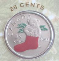 Reverse of 2005 coloured Christmas Stocking quarter showing design details