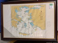 Full framed Aegean Sea nautical map in brown frame