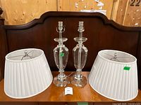 Full set: two crystal lamps, two white pleated shades
