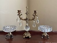 Full set showing candelabra and two pedestal compotes