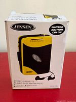 Front view of retail box showing Jensen SCR-75Y cassette player image and limited edition color note
