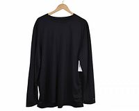 Front view of black long-sleeve shirt on hanger