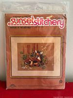 Front view of sealed Sunset Stitchery kit package