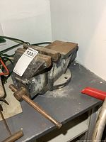 Full view of bench vise on tabletop