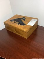 Closed wooden box on table