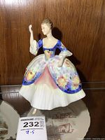 Front view of Royal Doulton Christine figurine in floral dress