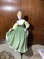 Front view of Royal Doulton Fair Lady figurine showing dress and pose