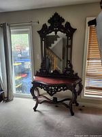 Console table with attached mirror overall view