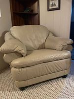 Front view of beige leather armchair