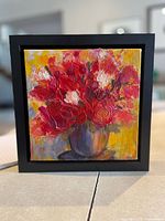 Front view of framed artwork showing floral imagery