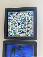 Abstract square-tile glass mosaic in shadow-box frame