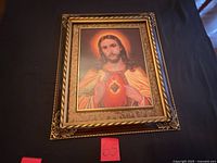 Front view of framed Sacred Heart Jesus print showing entire frame and artwork