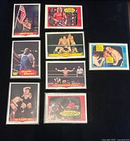 Fronts of all eight 1985 WWF cards