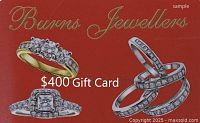 Front of the $400 Burns Jewellers gift card