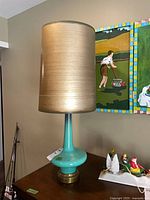 Full view of mid-century lamp with shade