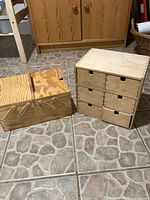 Cabinet and sewing box side-by-side closed