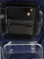 Dark tinted square dish close-up