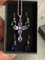 Full set in presentation box: cross pendant necklace, four teardrop earrings