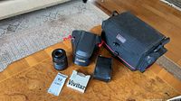 Group shot camera, extra lens, flash, filter box, Canon hard case, Optex bag