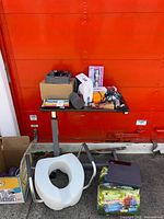 Group shot of all items on and around table