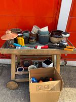 Full view of cart with garden supplies