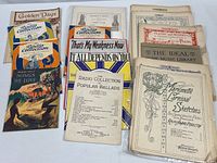 Overview of entire lot showing multiple stacks of vintage sheet music