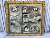 Full view of framed graphite⁄charcoal drawing with gilt rococo frame