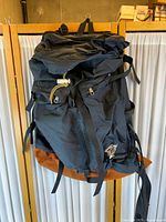Full view of backpack front showing straps, pockets, top lid, overall wear