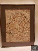 Framed ink and watercolor artwork front view