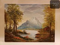 Front view of oil painting showing landscape scene