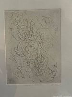 Full view of unframed etching on paper