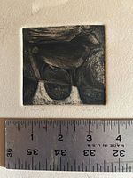 Full view of mounted etching with ruler showing size