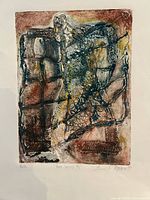 Close view of the collagraph print showing image details and signature