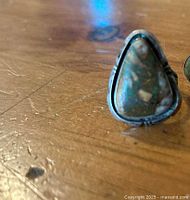 Front view of turquoise ring showing stone and setting