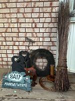 All items grouped against brick wall