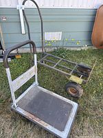Folding platform cart and hand truck together outdoors