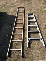Two ladders side by side on ground, showing full lengths