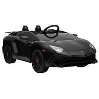Black Lamborghini Aventador kids ride-on car, top and front angled view