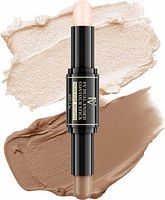 Marketing image showing FV dual-ended contour stick with highlight and shadow swatches
