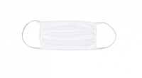 Front view of white cotton face mask showing ear loops and pleats