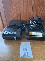 Grey cassette recorder, black cassette recorder, cabling