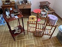 Overview of both plant stands and assorted decorative items