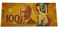 Obverse of gold foil Canadian $100 note with Sir Robert Borden portrait