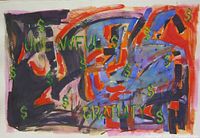 Front view of the signed Christopher Estridge gouache on paper painting showing full artwork and colours