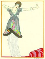 Full view of unframed Georges Lepape print showing illustrated figure